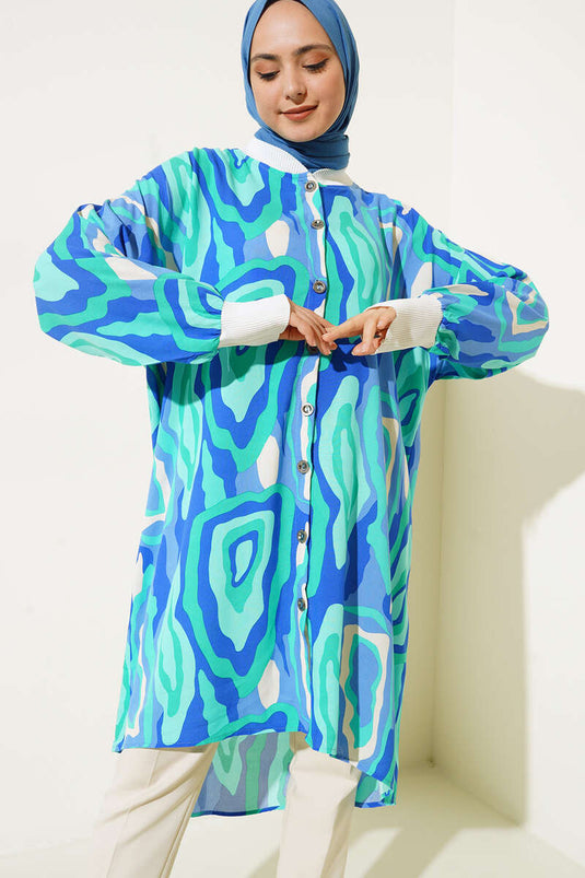 Ribanalı Gömlek Yeşil Mavi