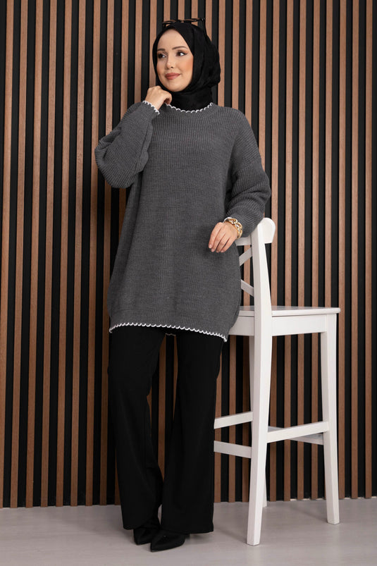 Geribbelde Oversize Trui Antraciet