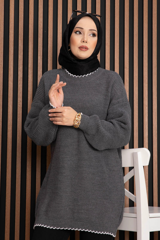 Geribbelde Oversize Trui Antraciet