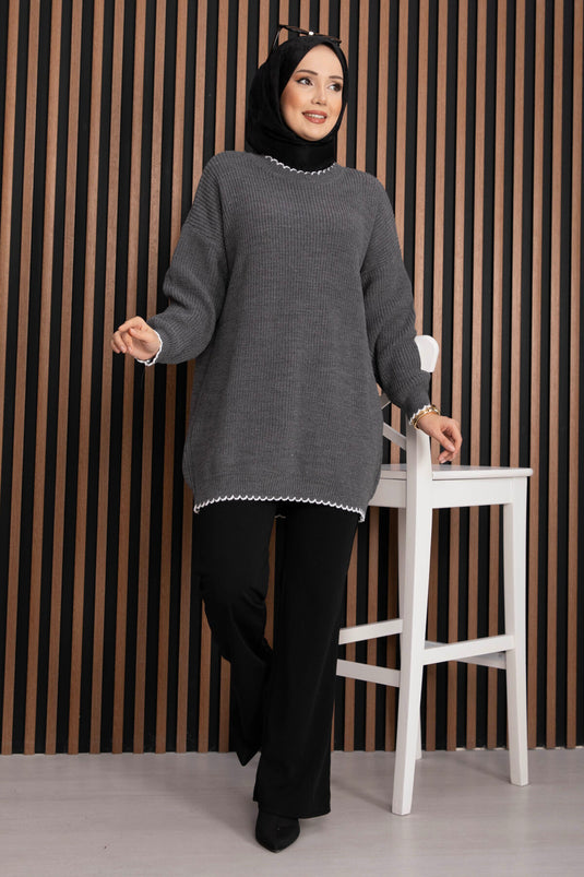 Geribbelde Oversize Trui Antraciet