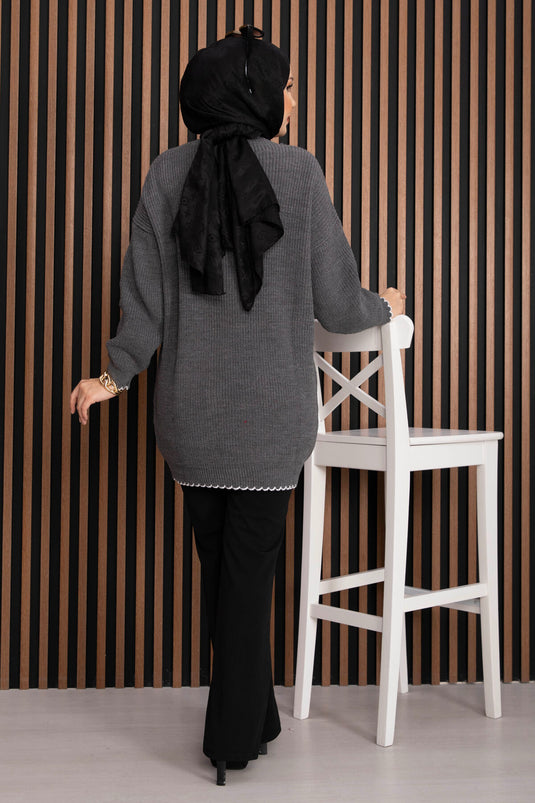 Geribbelde Oversize Trui Antraciet