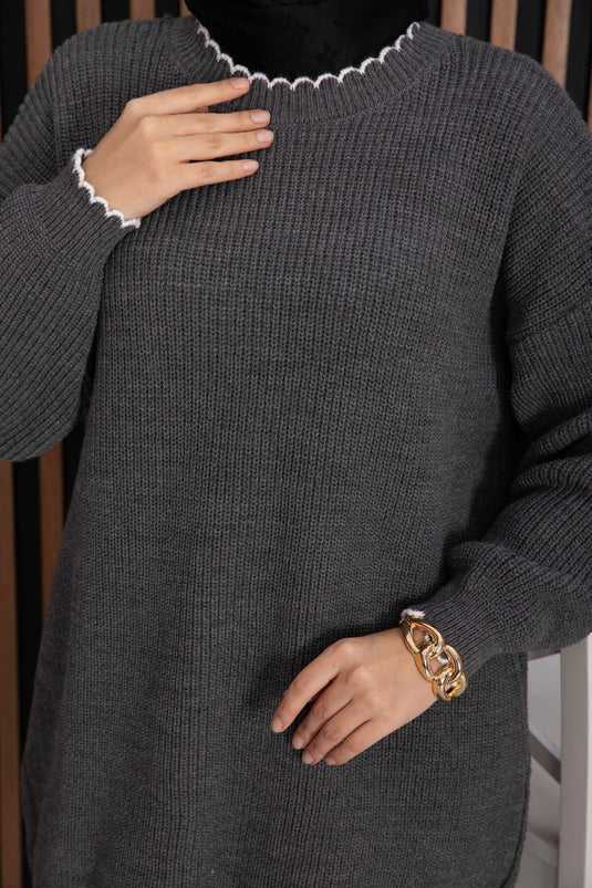 Geribbelde Oversize Trui Antraciet
