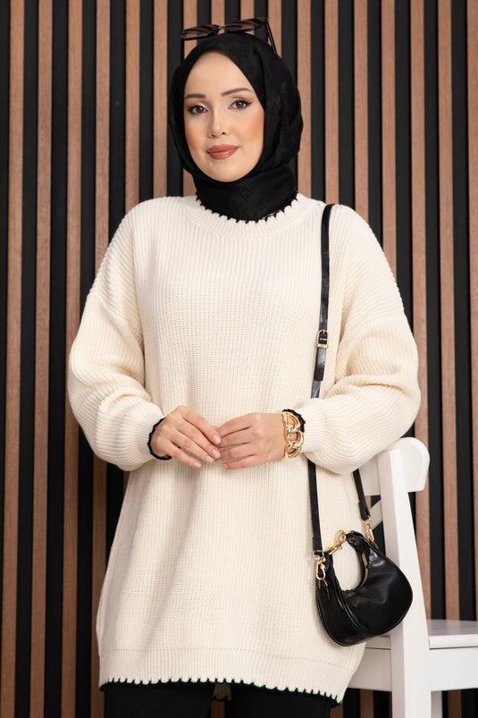 Pull tricot oversize côtelé écru