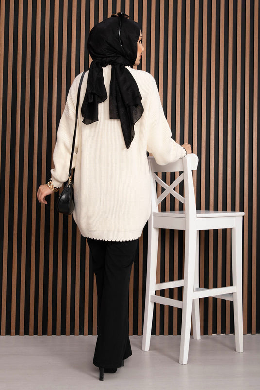 Pull tricot oversize côtelé écru