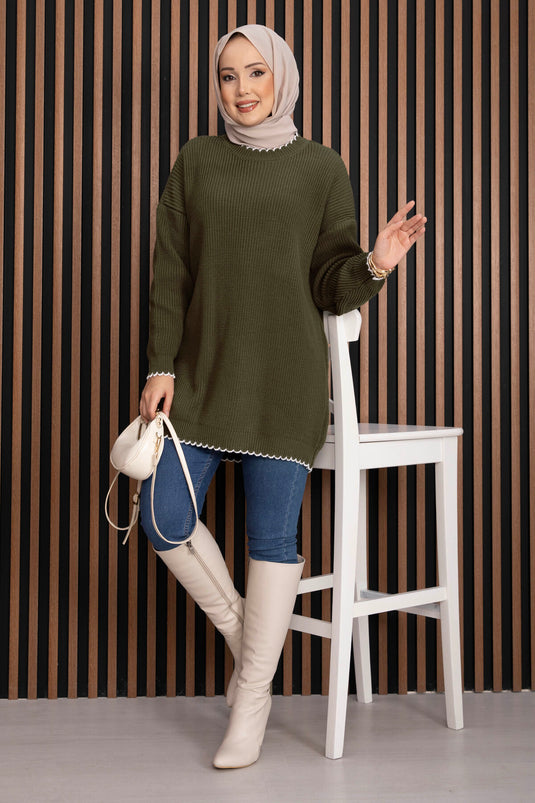 Pull Tricot Oversize Côtelé Kaki