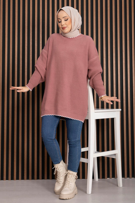 Ribbed Oversize Knit Sweater Powder Pink