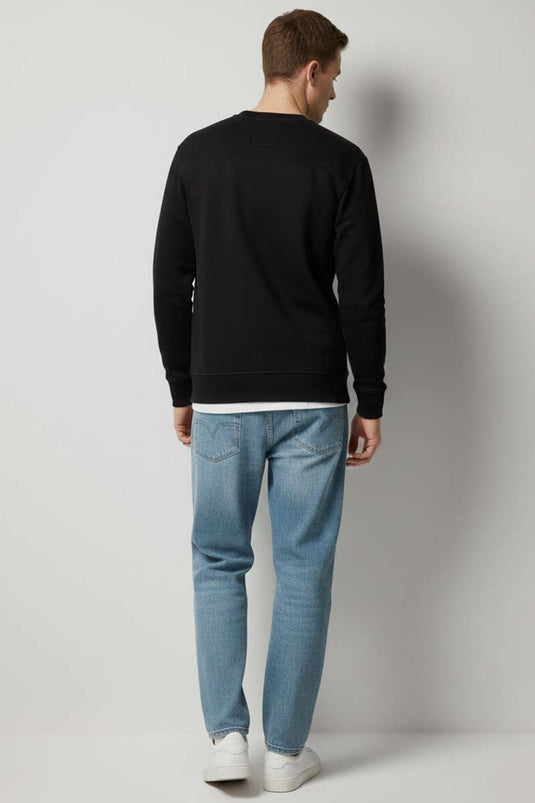 Ribbed Collar Printed Men's Sweatshirt Black