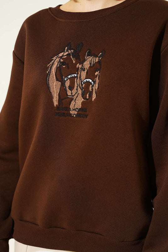 Ride A Cowboy Print Sweatshirt, Coffee