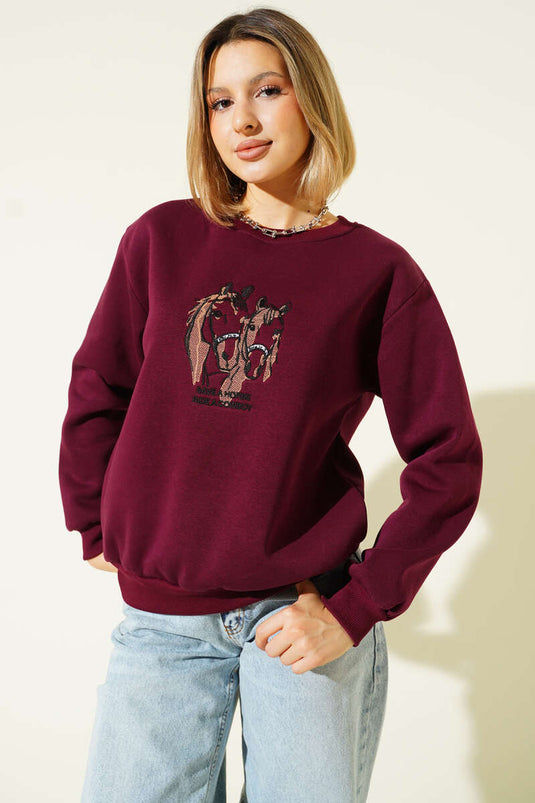 Felpa stampata Ride A Cowboy, prugna