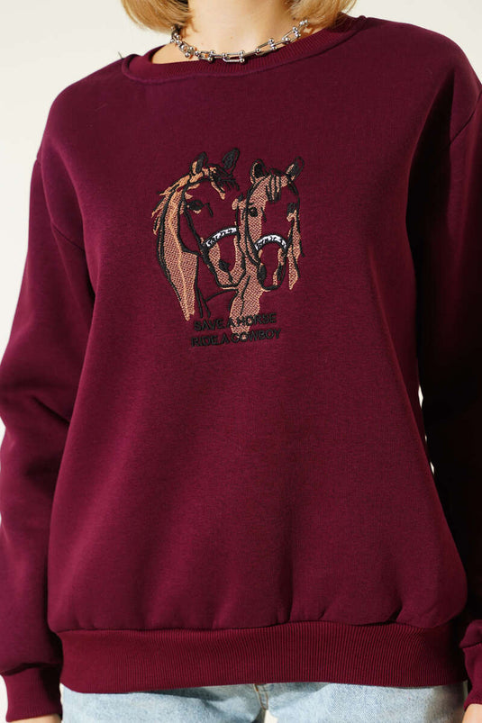 Ride A Cowboy Printed Sweatshirt, Plum