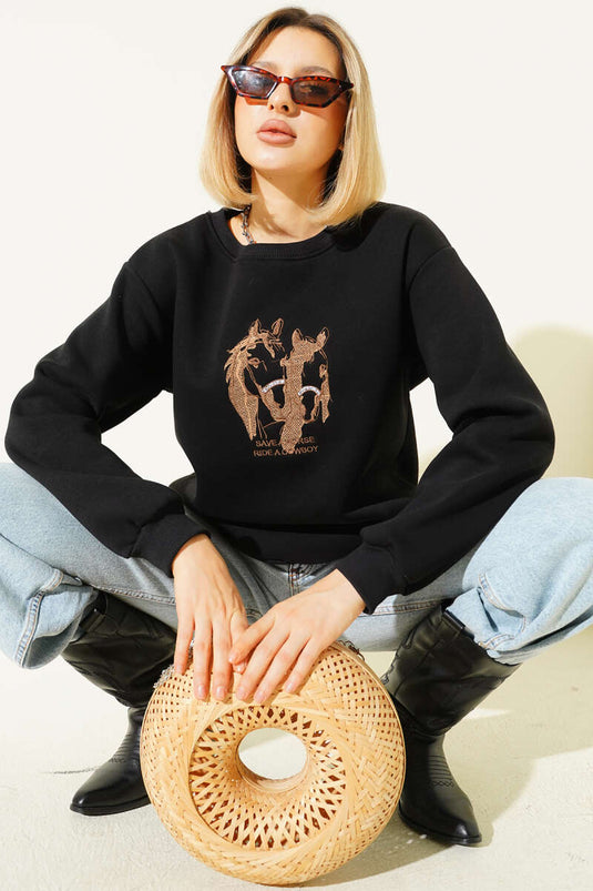 Ride A Cowboy Print Sweatshirt Black