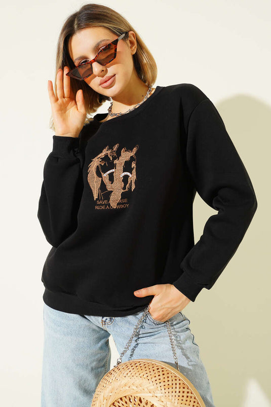 Felpa con stampa Ride A Cowboy nera