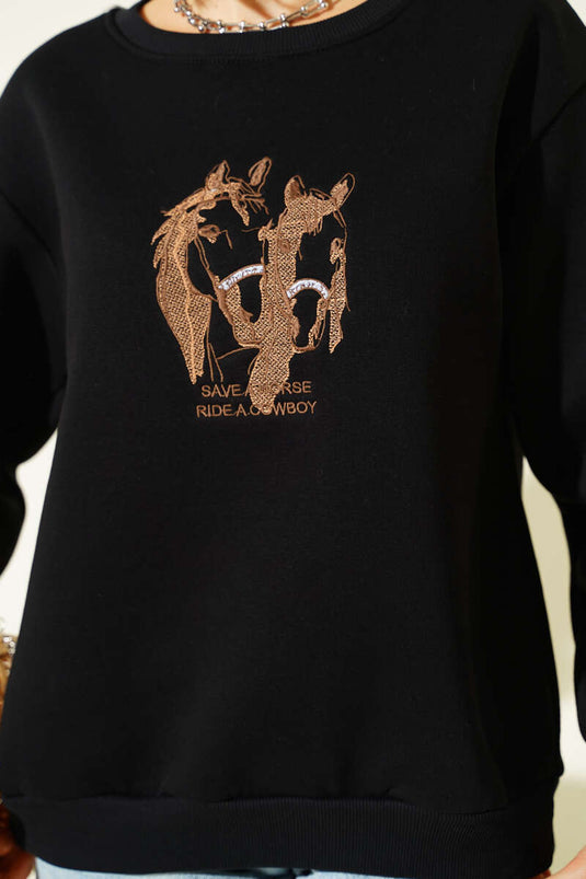 Ride A Cowboy Print Sweatshirt Black