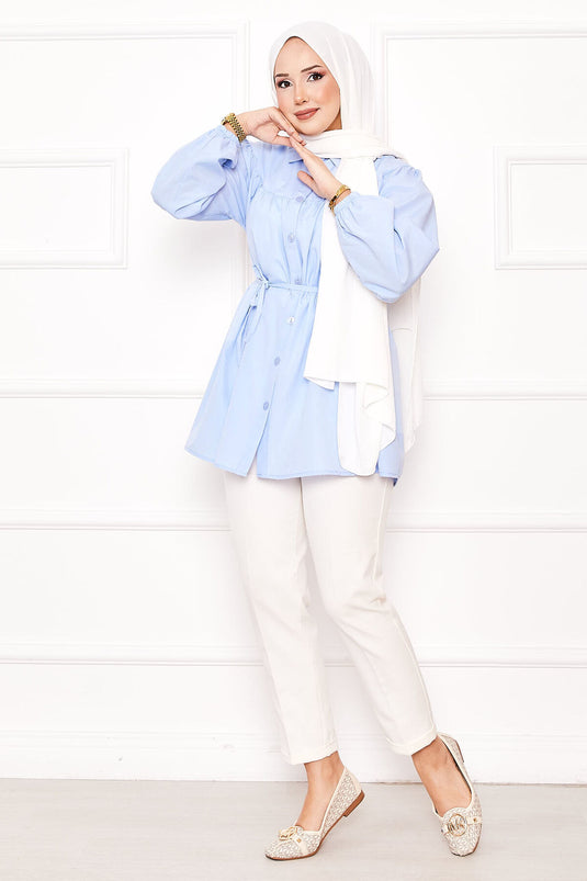 Camicia hijab Roba con cintura annodata e arricciata, colore azzurro