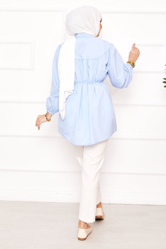 Camicia hijab Roba con cintura annodata e arricciata, colore azzurro