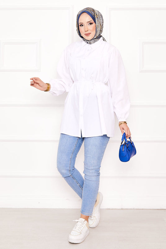 Chemise hijab froncée à taille nouée Roba blanche
