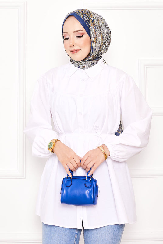 Chemise hijab froncée à taille nouée Roba blanche