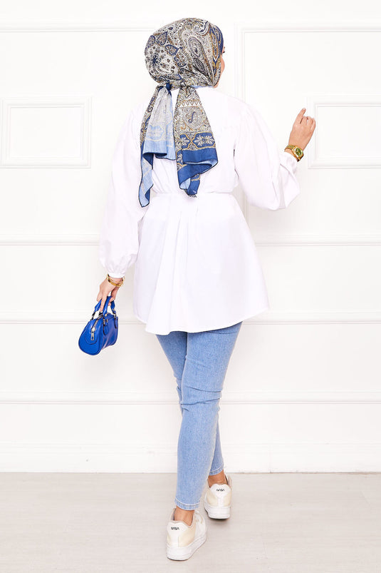 Chemise hijab froncée à taille nouée Roba blanche