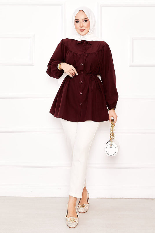 Chemise hijab froncée à taille nouée Roba rouge bordeaux