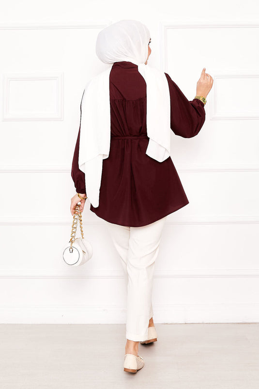 Chemise hijab froncée à taille nouée Roba rouge bordeaux