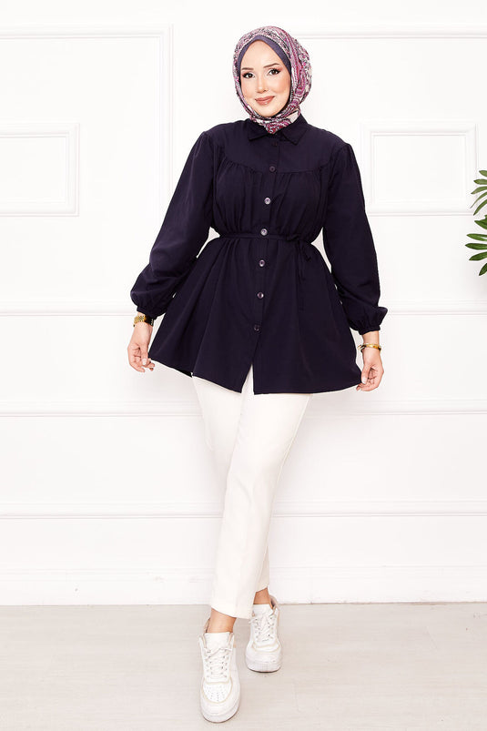 Chemise hijab froncée à taille nouée Roba bleu marine