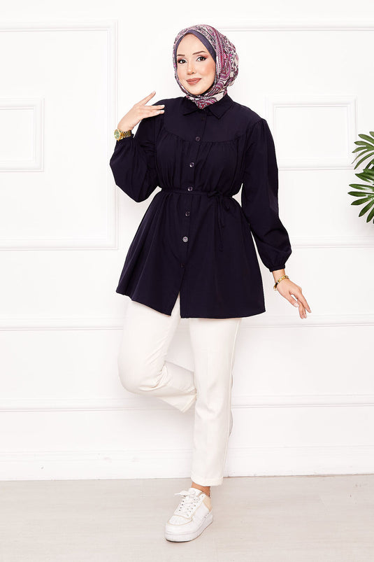Chemise hijab froncée à taille nouée Roba bleu marine