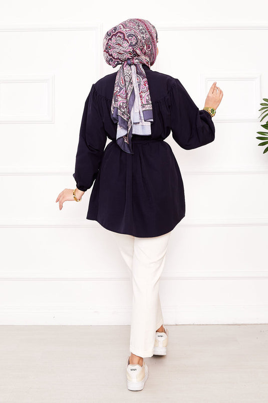 Chemise hijab froncée à taille nouée Roba bleu marine