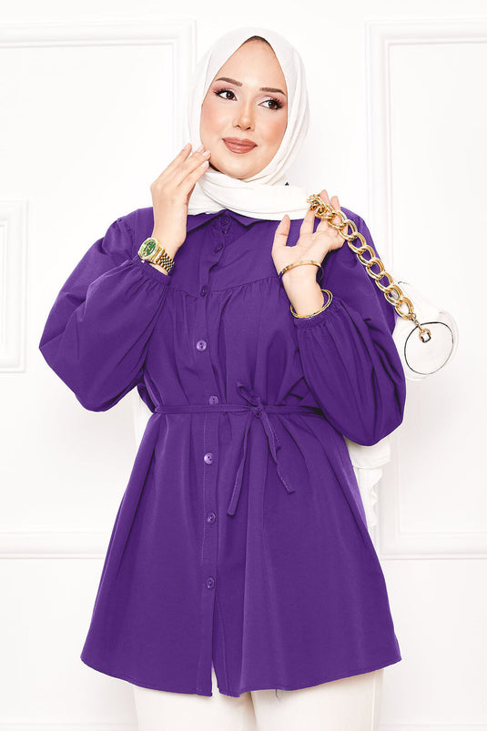 Chemise hijab froncée à la taille Roba, violette