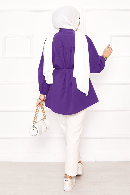 Chemise hijab froncée à la taille Roba, violette