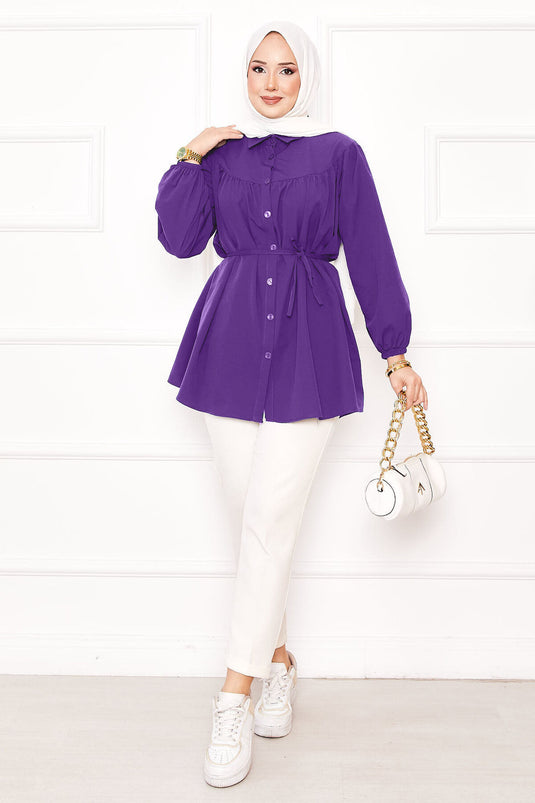 Chemise hijab froncée à la taille Roba, violette