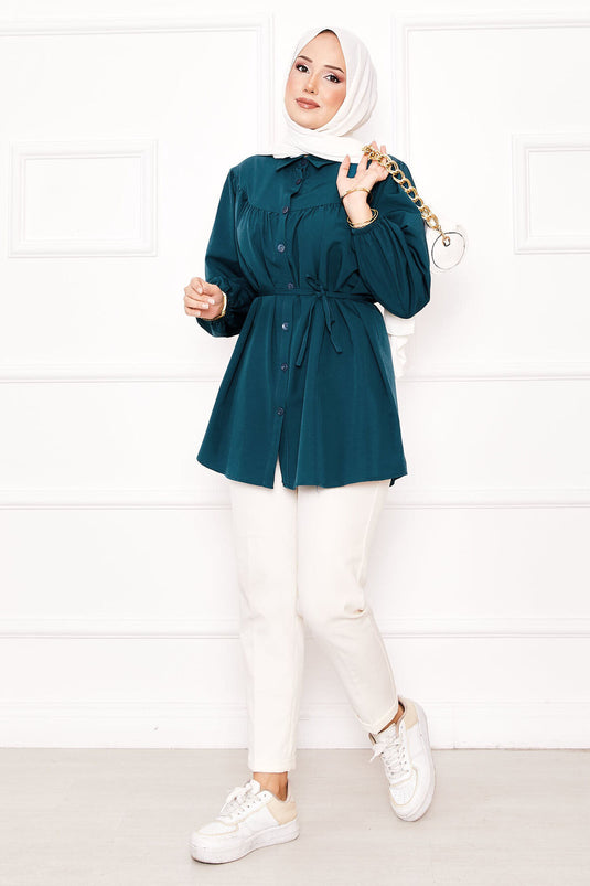 Chemise hijab froncée à la taille Roba, pétrole