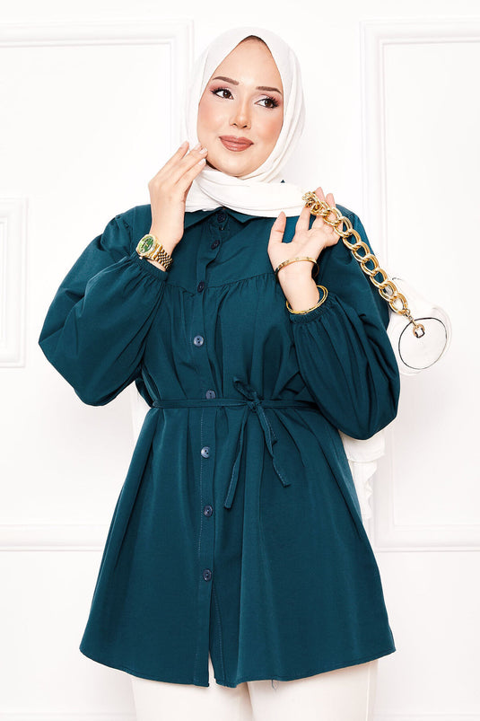 Chemise hijab froncée à la taille Roba, pétrole