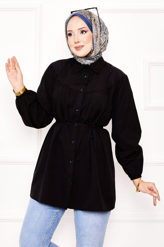 Chemise hijab froncée à taille nouée Roba noire