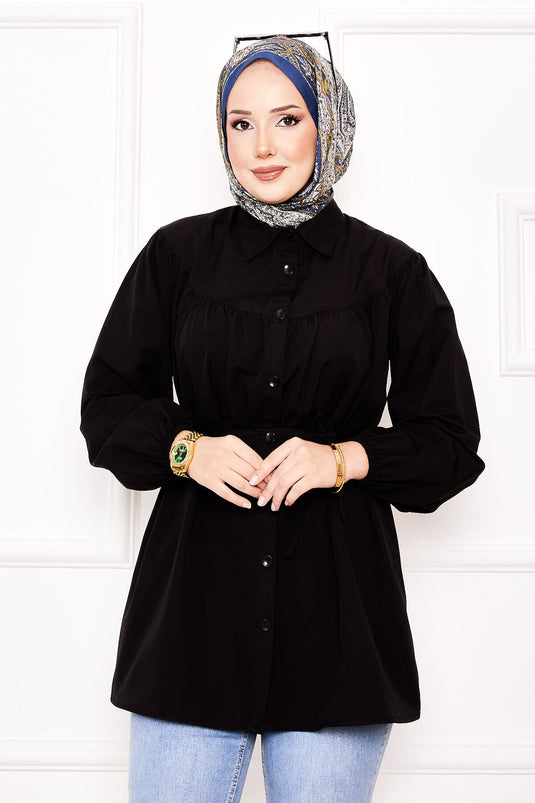Chemise hijab froncée à taille nouée Roba noire
