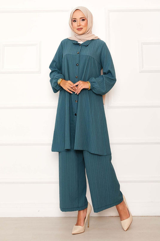 Buttoned Two-Piece Suit with Yoke Detail Mint