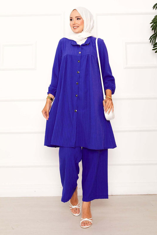 Double-breasted Buttoned Suit with Yoke Detail