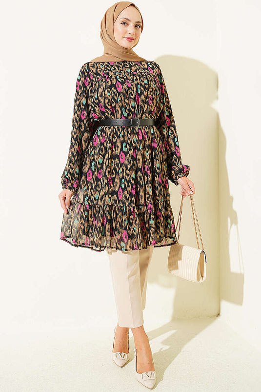 Bedruckte Chiffon-Tunika In Latte