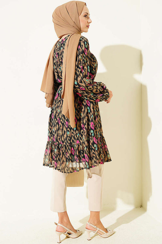 Bedruckte Chiffon-Tunika In Latte