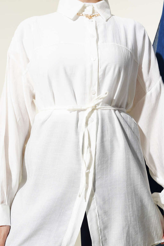 قميص مع حزام حبل ونير باللون البيج