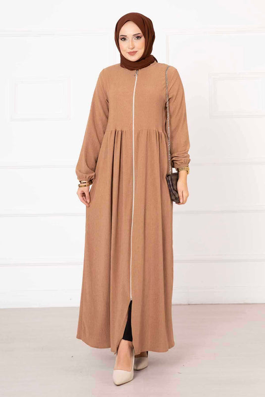 Robalı Kolu Lastikli Ferace Camel