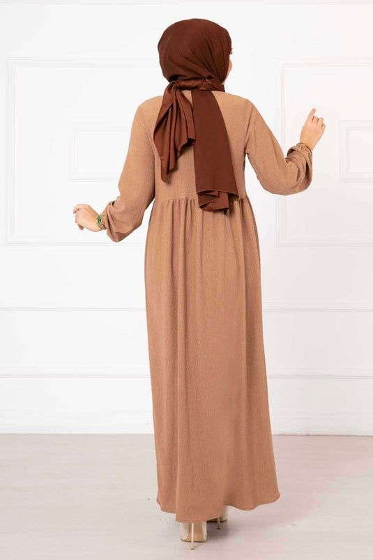 Robalı Kolu Lastikli Ferace Camel