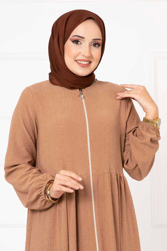 Robalı Kolu Lastikli Ferace Camel