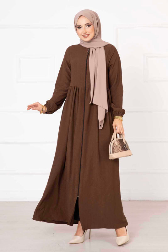 Robalı Kolu Lastikli Ferace Kahve