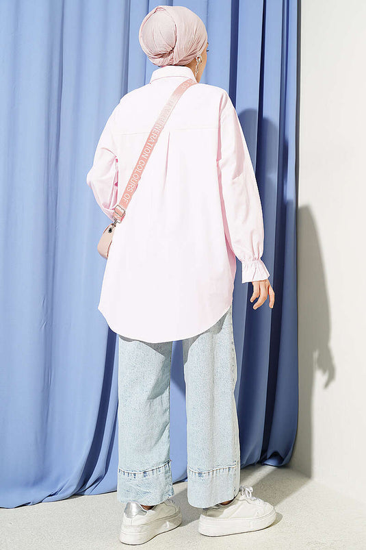 Poplin Shirt with Lace Yoke Pink