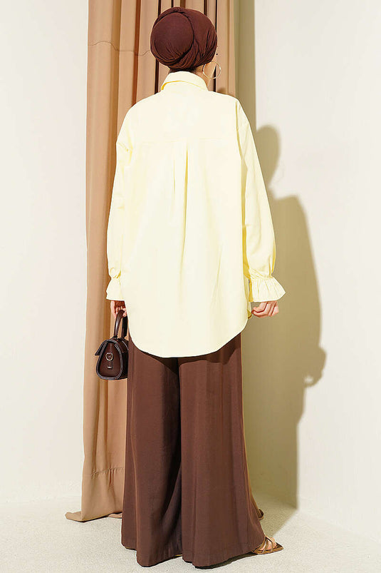 Poplin Shirt with Lace Yoke Yellow
