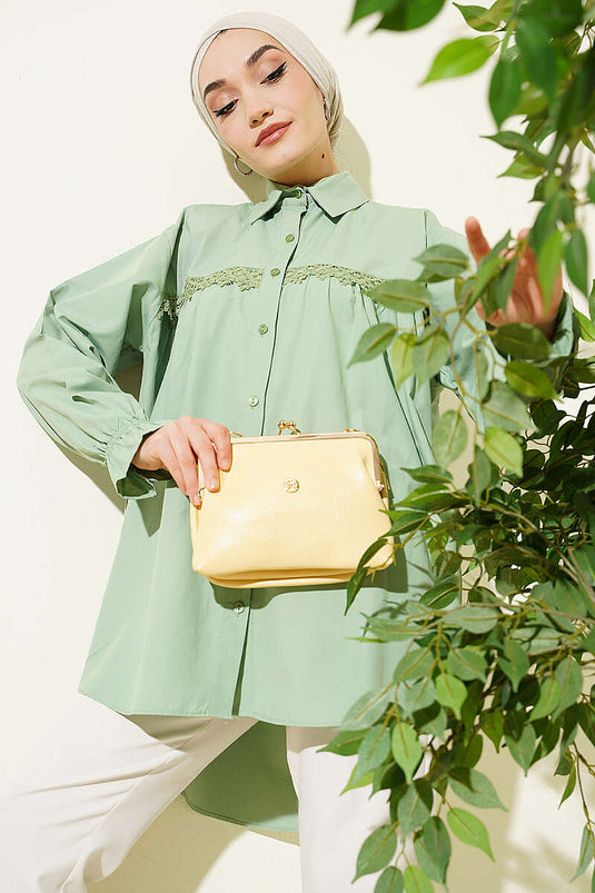 Poplin Shirt with Lace Yoke Green