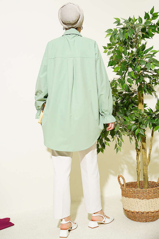 Poplin Shirt with Lace Yoke Green