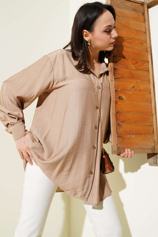Casual Shirt with Stitched Collar Latte