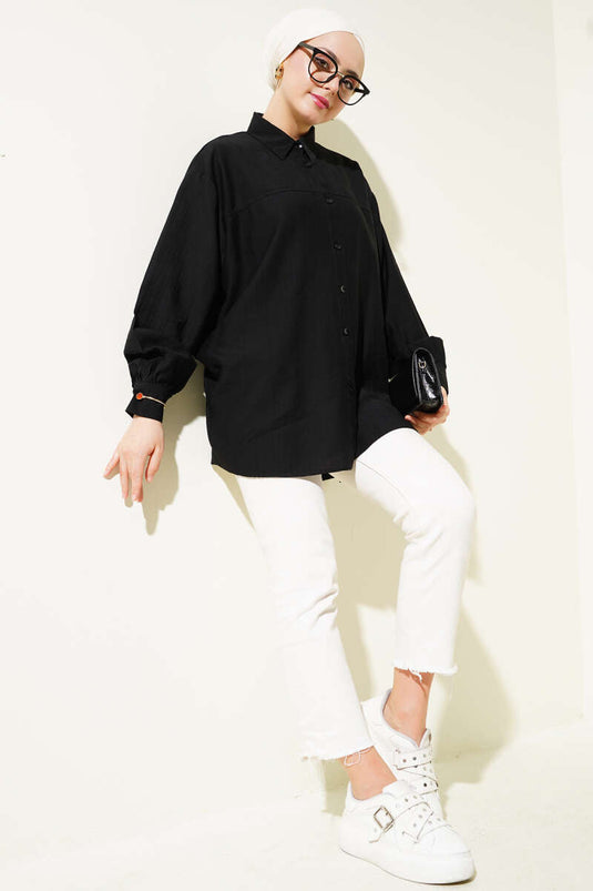 Casual Shirt with Stitched Collar Black