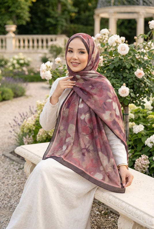 Série de foulards à motif floral Rosa Bordeaux
